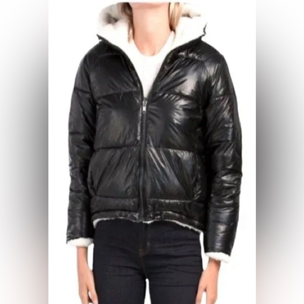 NVLT Anthropology Black Reversible Teddy Sherpa Lined Reversible Puffer Coat